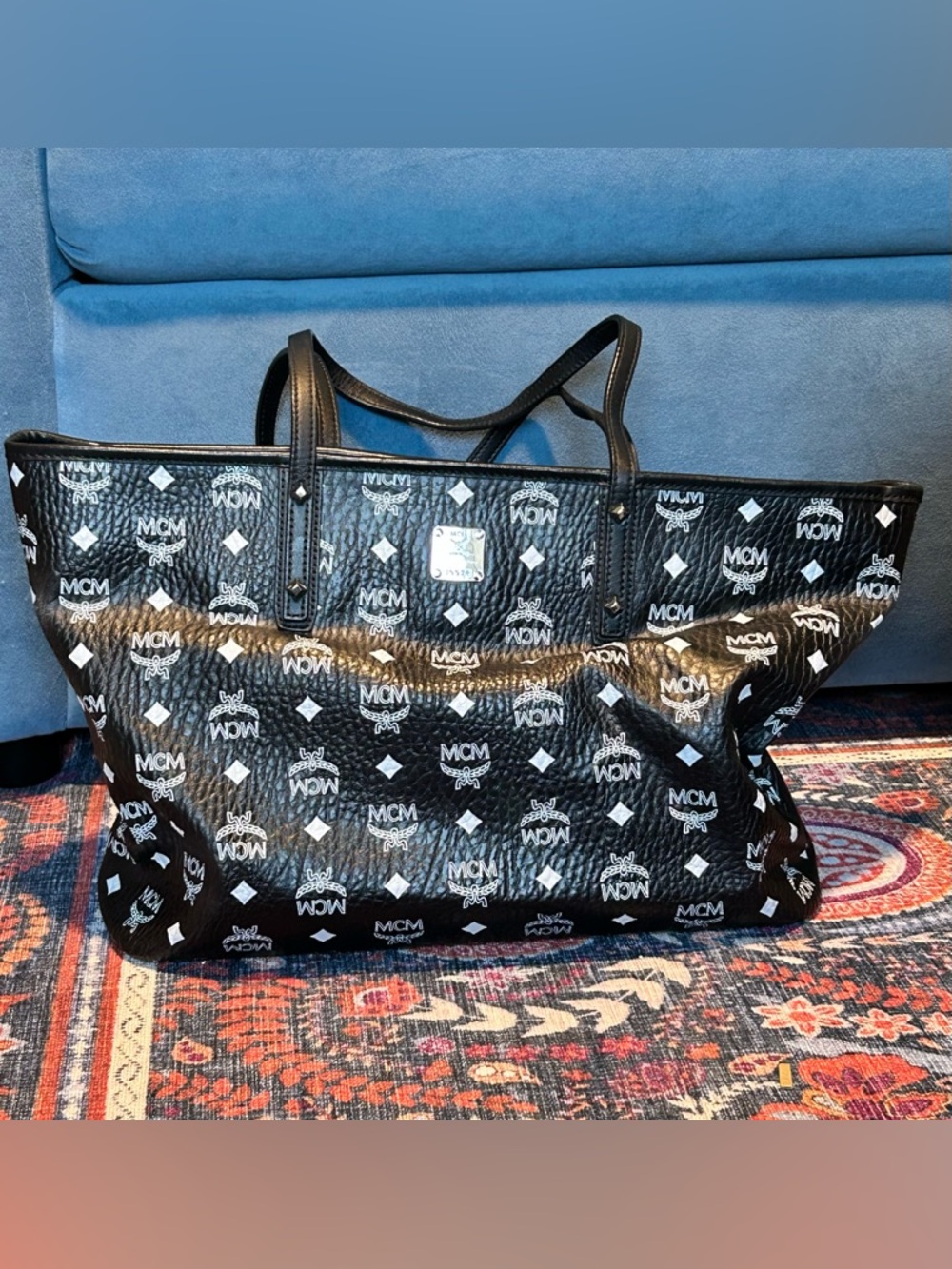 MCM Black Logo Visetos Tote Bag + Pouch EUC